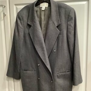 Evan Picone Charcoal Gray 100% Pure Wool Dbl Breasted Plus Sz 18W Blazer.